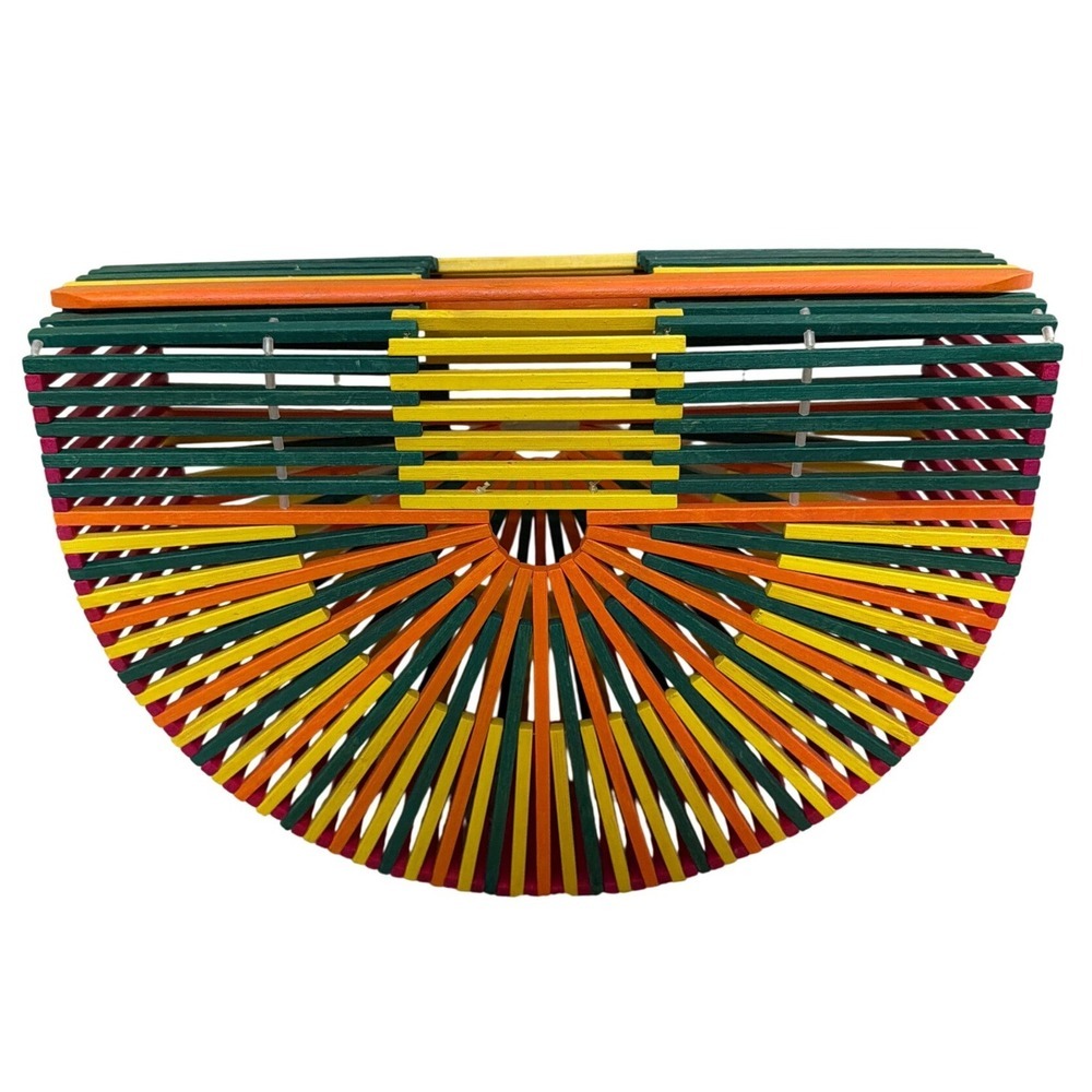 Bamboo Cage Clutch Womens Small Multicolor Rainbow Ark Style Bag - Picture 2 of 8